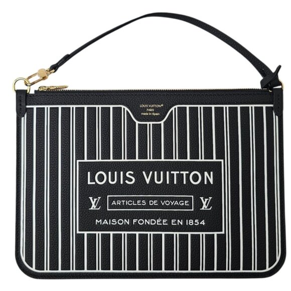 NEW LOUIS VUITTON Calfskin Neverfull Inside Out MM Pochette Black Stripe Bag Zip - Picture 1 of 8